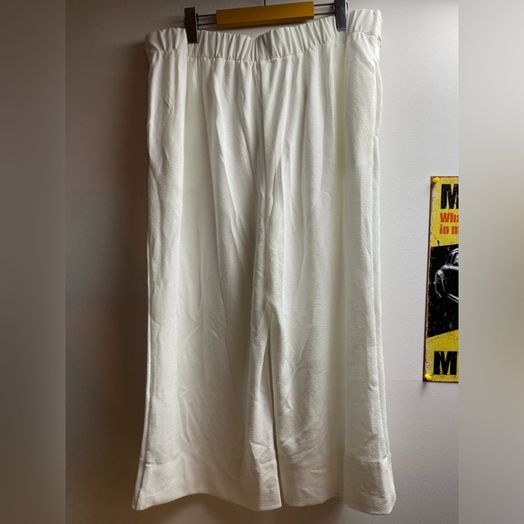 NEW Plus Size  elastic waist self tie Wide leg White Capri Pants with 2 Pockets - Picture 6 of 7